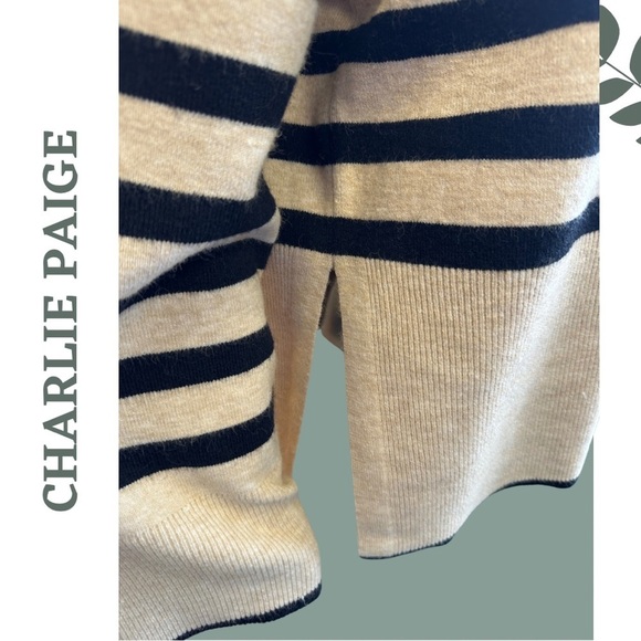 Charlie Paige Mikyla Stripe Cowl / Turtle Neck Pullover Cream Black Size Medium - Picture 6 of 7